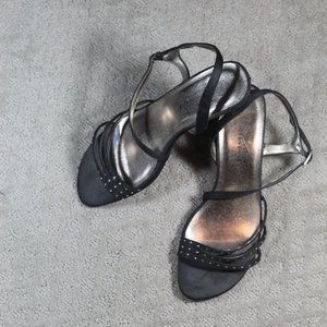 Unlisted Size 7.5 Y2K 90s Vintage Strappy Kitten Heel Sandals Satin Rhinestones